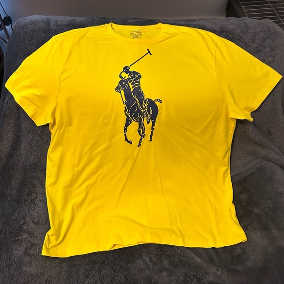Polo by Ralph Lauren Men's Bright Yellow Tee with Black Logo - Picture 1 of 2